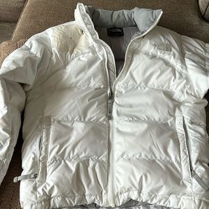 White North Face puffer jacket.  Great condition, barely worn. Floral detail.